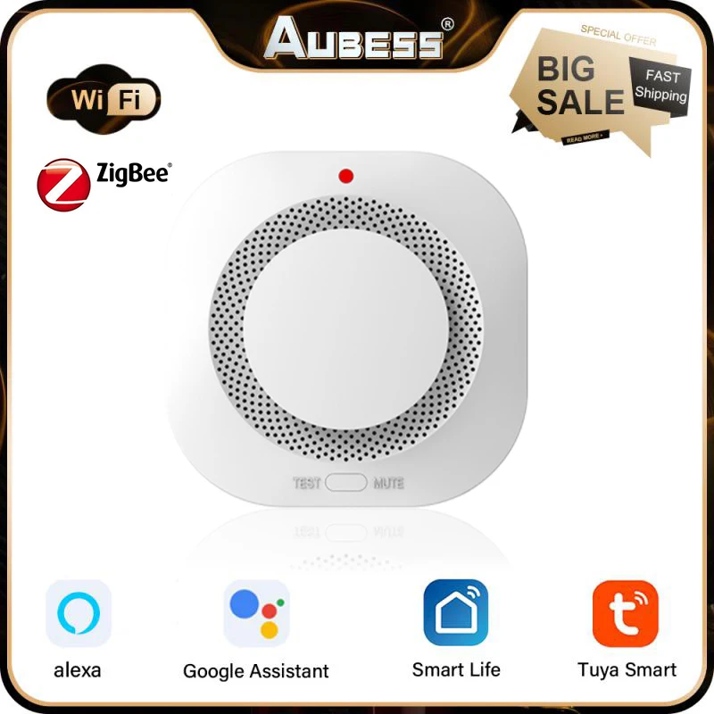 Tuya Wifi/Zigbee Smoke Alarm Fire Protection Smoke Detector Sensor Fire Alarm Security Protection Firefighters Smart Home