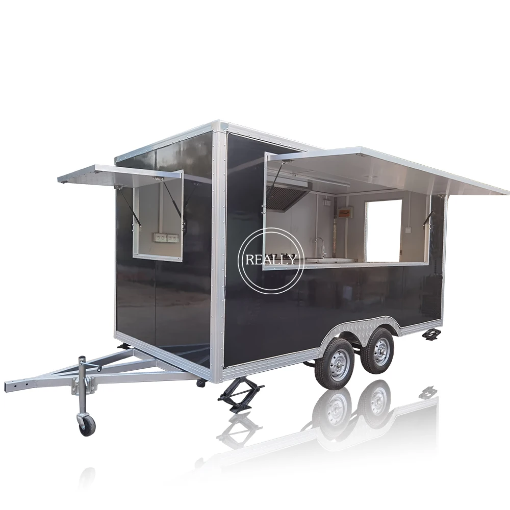 Best Selling Mobile Food Trucks United States Standard Custom Service 4m Black Fast Food Truck With Kitchen Equipment