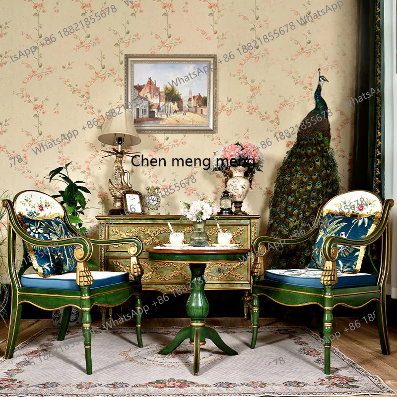 

American single solid wood sofa chair retro emerald casual old small apartment living room