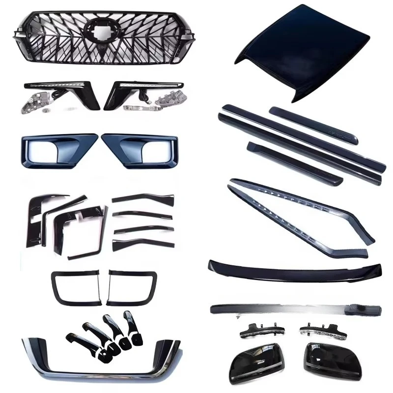 

Car Accessories ABS Gloss Black Cover For Land Cruiser LC200 2016-2020 Front Grille Cover Rear Spoiler Mirror Cover