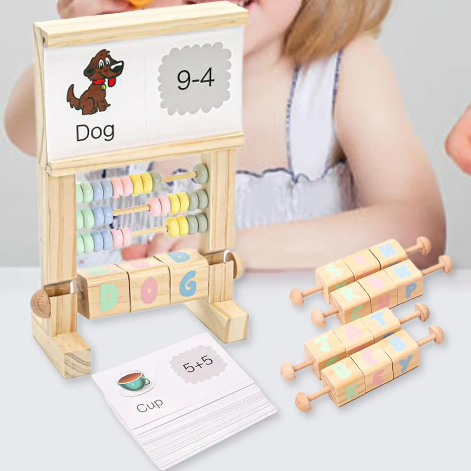 Wooden Abacus for Kids Math with Cards Math Learning Counting Frame for Kids