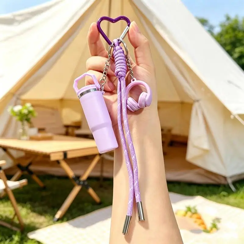 1 Stück Sport-Wasserflaschen-Kopfhörer-Schlüsselanhänger, InsStyle Damen-Taschenanhänger mit geflochtenem Seil gegen Verlust – Detail 5