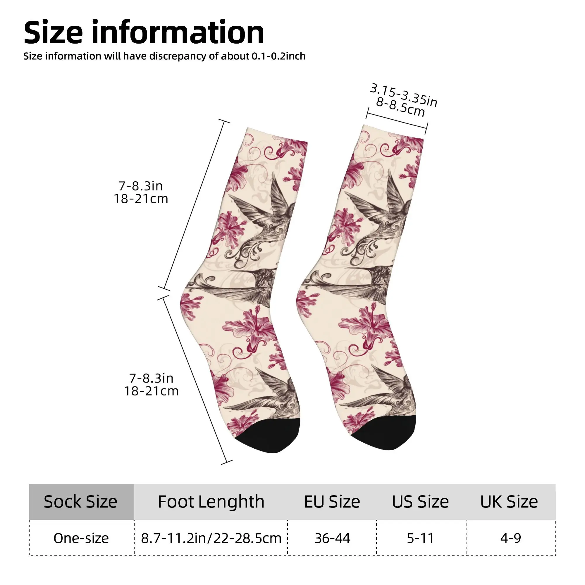 1pc Beautiful Bird Floral Printed Men's Socks  Novelty Hip Hop Harajuku Pattern Crew Sock Casual Gift