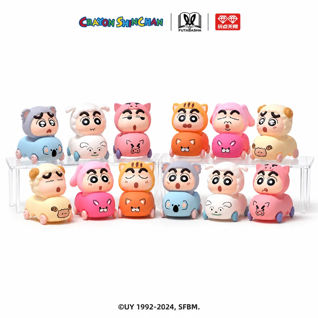 Crayon Shin-chan Animal Car Q-Topping Blind Bag Mini Figure Stackable 12 Types Shin Chan Shiro Himawari Collectible Toy Gift