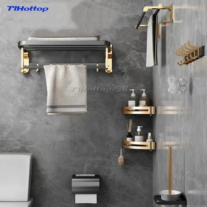 Space Aluminum Bath Towel Rack, Free of Punching Carrying, Bathroom Hardware Pendant Suits