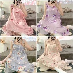 Sanrios Cinnamoroll Kuromi My Melody Anime Cartoon Cute Women Summer Home Clothing Dress Student Girl Pajama Skirt Nightgown