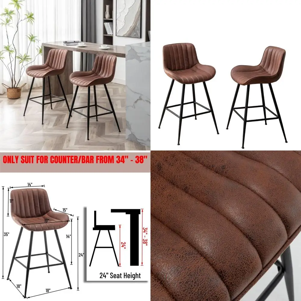 

Pair of 24 Black & Brown Fabric-Covered Bar Stools, Armless, Home & Coffee Bar Height