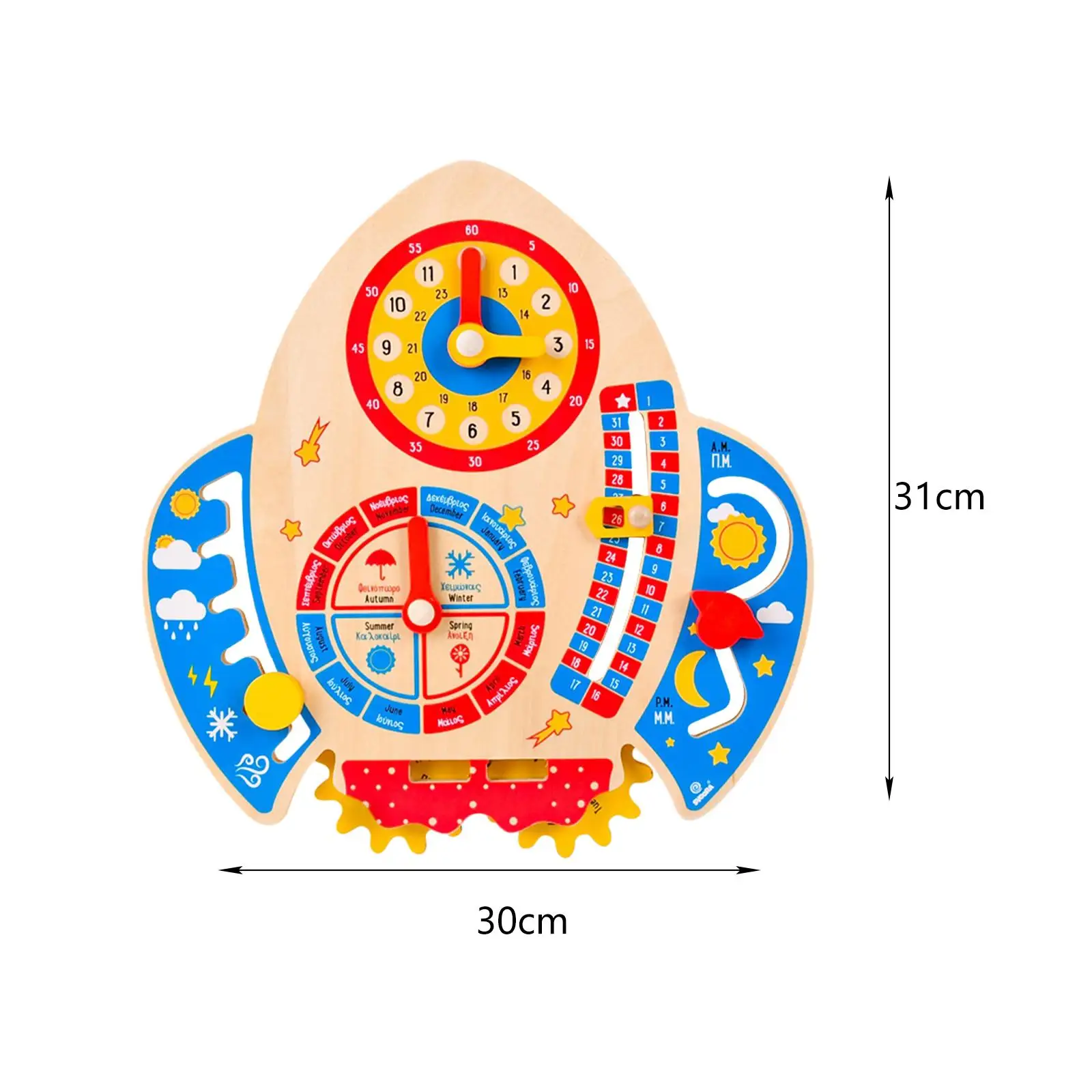 Montessori Calendar Board Toys Preschool Learning Toy Number Time Cognition Toys Rocket Clock Toys for Children Boys Kids Girls