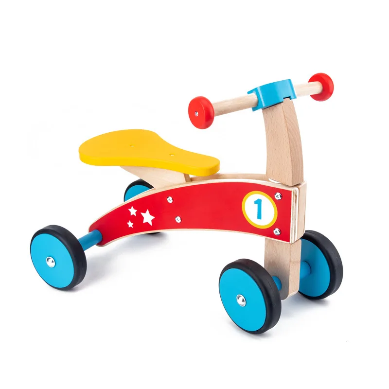 2021 children's wooden balance car scooter Yoyo car four-wheel balance car solid wood beech boys and girls baby walker toys