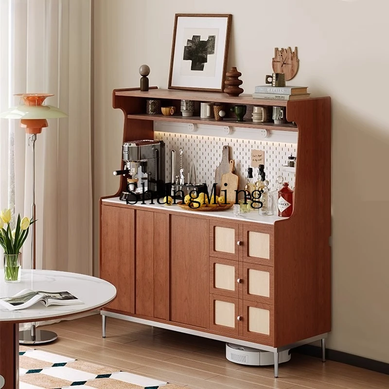 

FG retro dining side cabinet small apartment living room wall double storage solid wood tea coffee cabinet