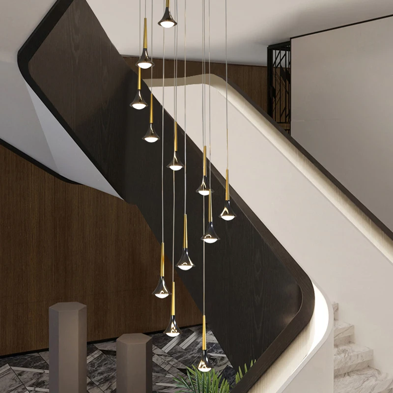 

Modern Horn Chandelier Villa Stair Lighting Large Chandelier Spiral Attic Long Chandelier Living Room Kitchen Dining Room Lamps