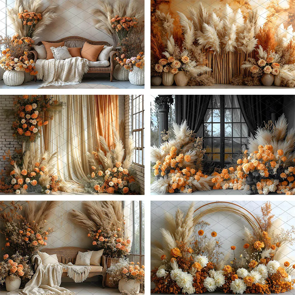 

Mehofond Photography Background Boho Pampas Floral Maternity Portrait Wedding Flower Curtain Window Decor Backdrop Photozone