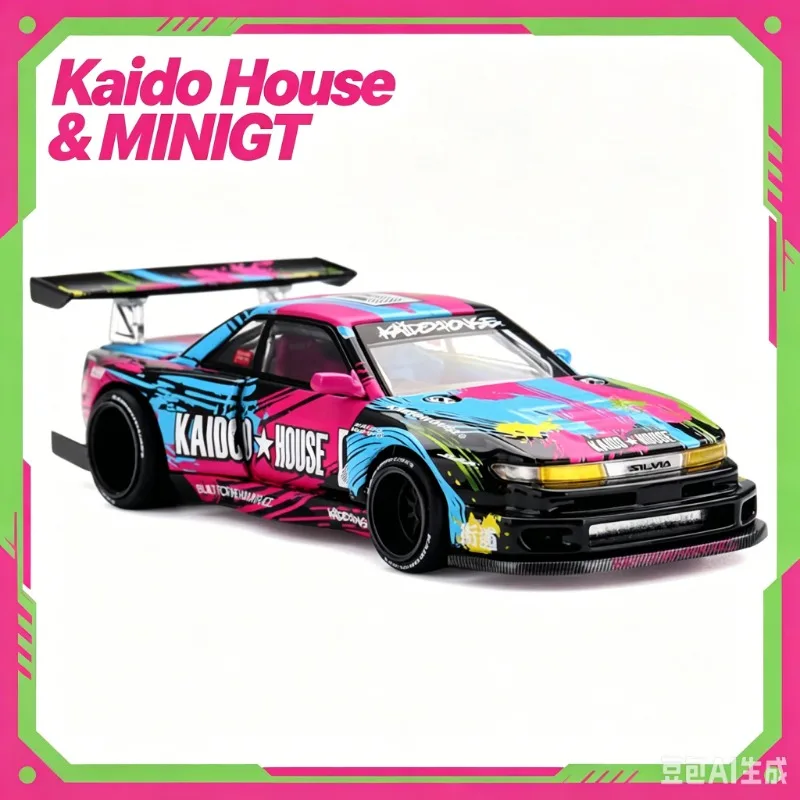 Kaido MINIGT 1:64 Nissan Silvia S13-R Splash V1 Graffiti Open End Alloy Car Model Collectibles, Simulation Static Ornament.