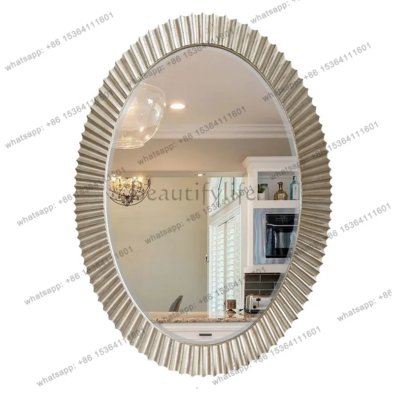 Oval bathroom mirror wall hanging French retro European American toilet vanity mirror bathroom cabinet