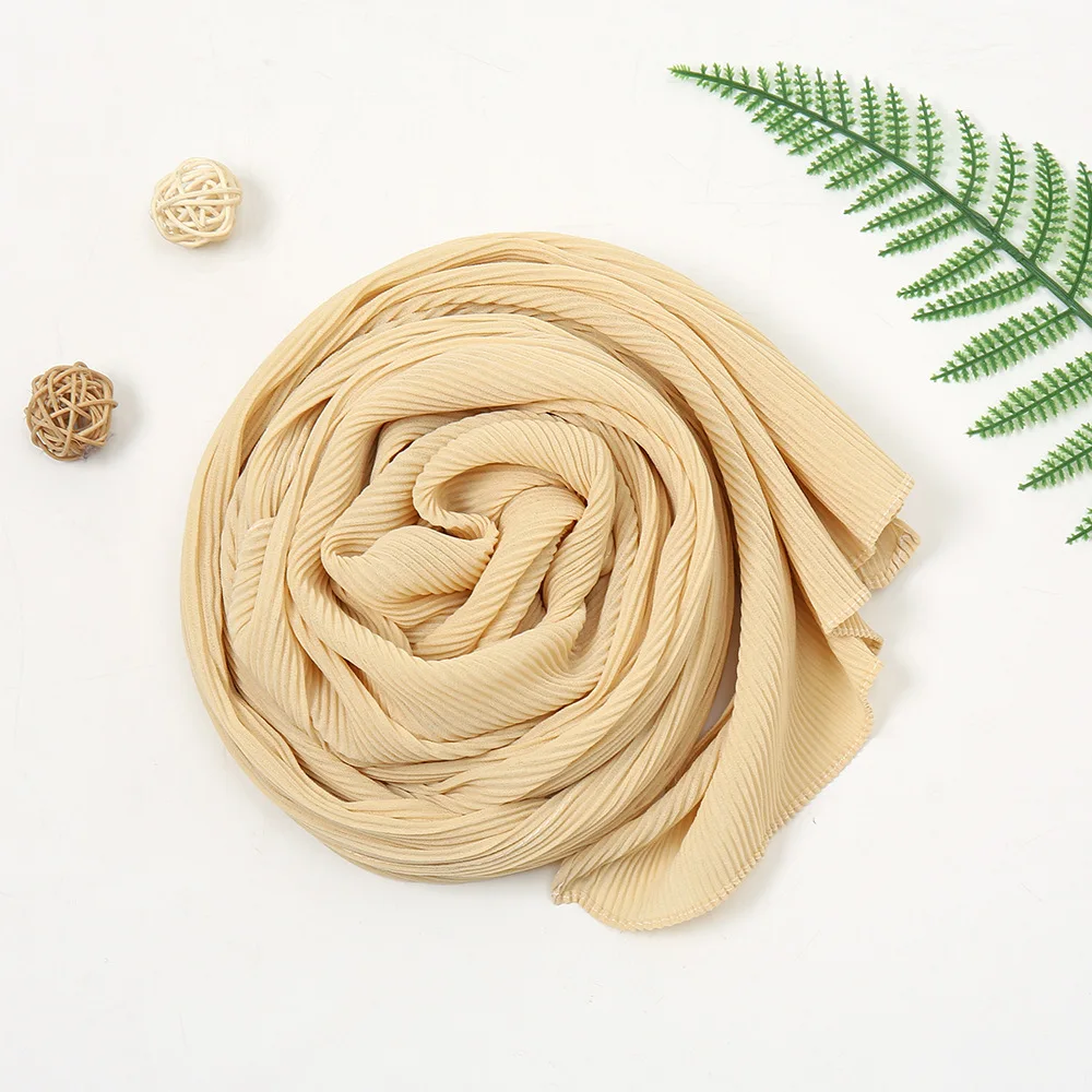 Pearl Chiffon Pleated Solid Scarf Women's Solid Toothpick Pressed Wrinkled Headscarf Toothpick Pleats view 2