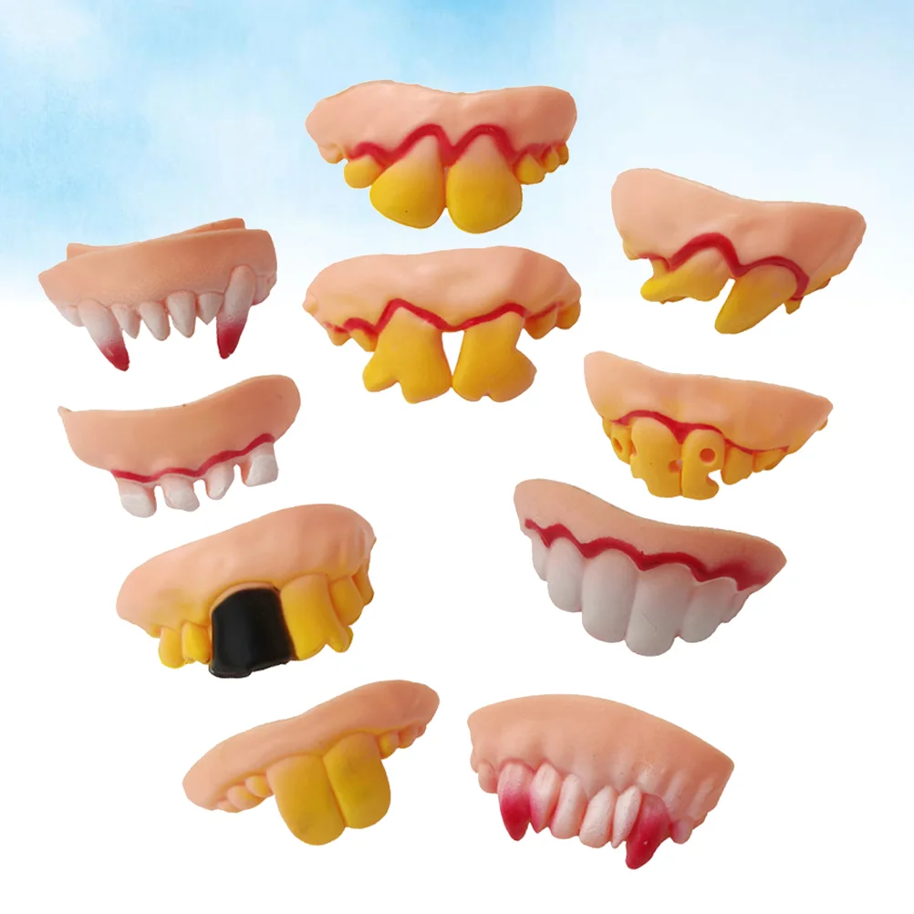 10 Pcs Funny Fake Teeth Halloween Zombies Gnarly Vampire Dentures PVC Dental Crown