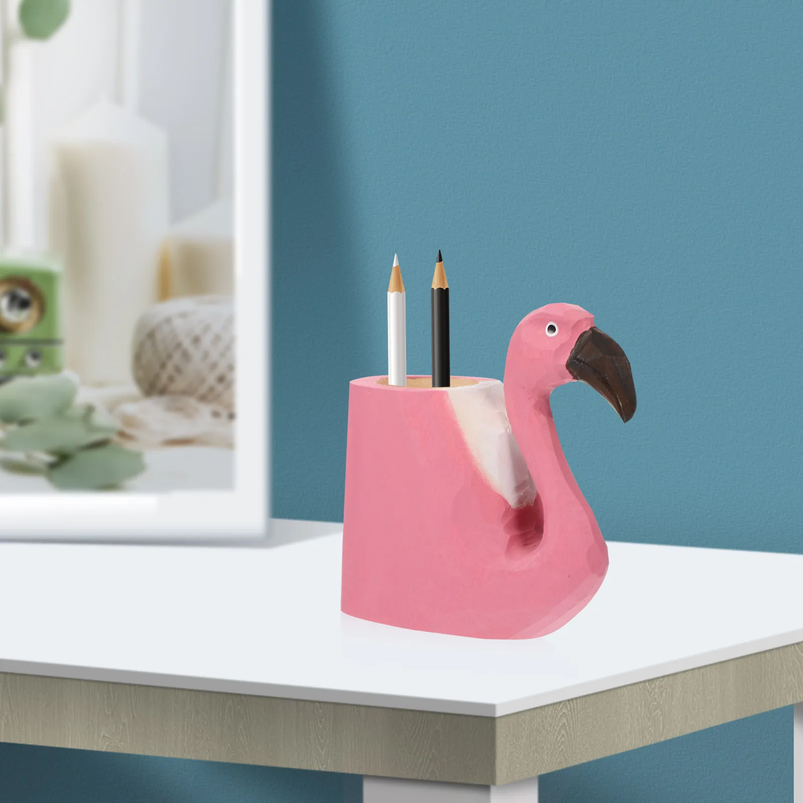 1Pcs Wood Carved Animal Pen Holder Desktop Organizer Pencil Stand Wood Pen Container for Office Study Room Decoration