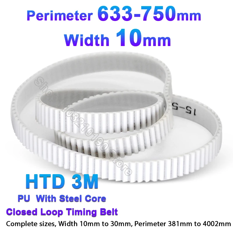 

HTD 3M Timing Belt Width 10mm PU with Steel Core Closed Loop Perimeter 633 636 639-750mm White Polyurethane 3M Synchronous Belts