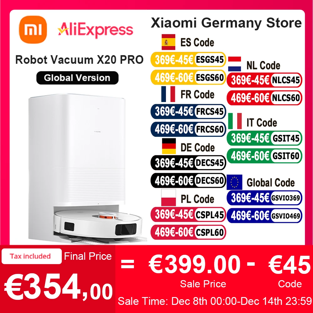 Xiaomi ? aspirateur Robot X20 Pro, Version globale, commande vocale, collecte automatique de la poussière, balayage de la maison entière, nettoyage liquide des cheveux Xiaomi ? aspirateur Robot X20 Pro, Version globale, commande vocale, collecte automatique de la poussière, balayage de la maison entière, nettoyage liquide des cheveux
