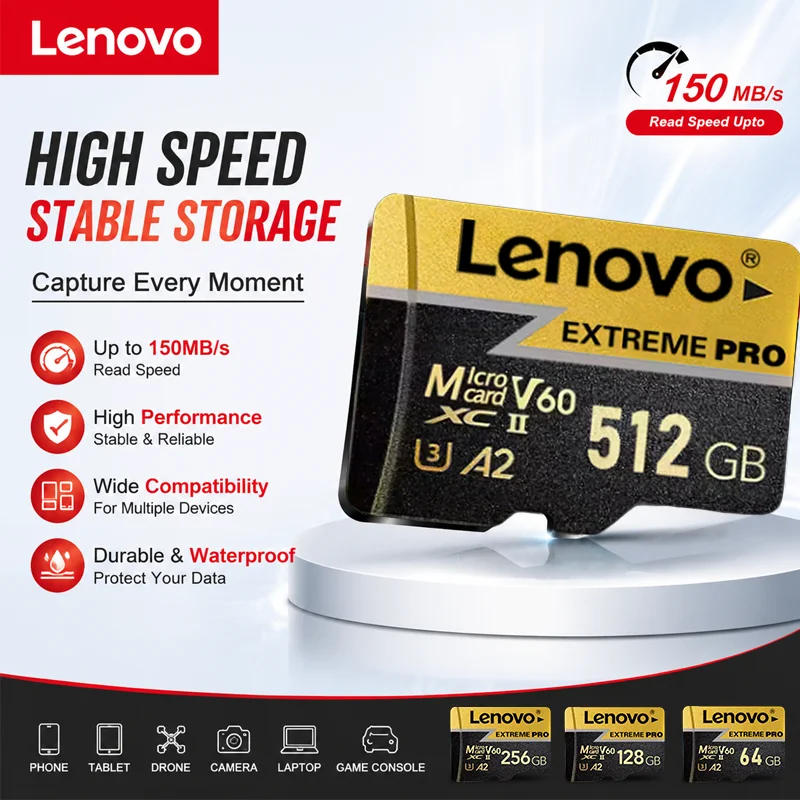 

Lenovo High Speed Micro SD TF Card 4K UHD Stable Recording 64GB/128GB/256GB/512GB U3 Memory Card for Aerial Drop Shipping