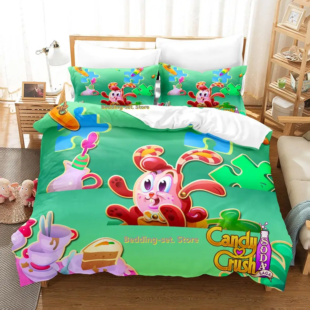 

2023 Candy Crush Soda Saga Bedding Set Single Twin Full Queen King Size Bed Set Adult Kid Bedroom Duvetcover Sets Anime Bed