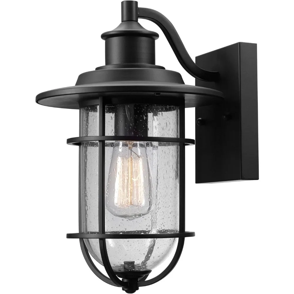 

Outdoor Lighting, 44094 1-Light Outdoor Wall Sconce, Black, Seeded Glass Shade, Light Fixture, Outside Lights for House, Kitchen