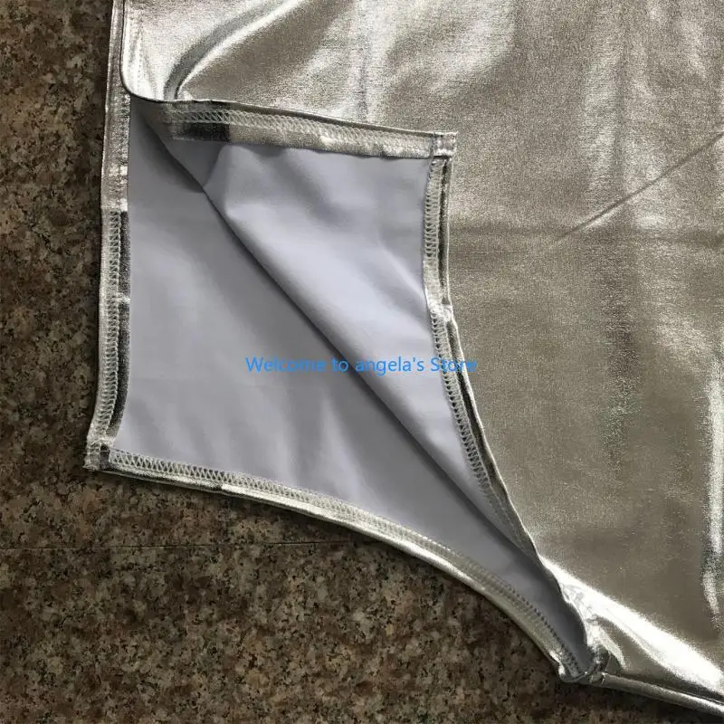 X4YC Saia midi metálica brilhante couro sintético com fenda lateral para mulheres saia lápis bodycon cintura alta para e