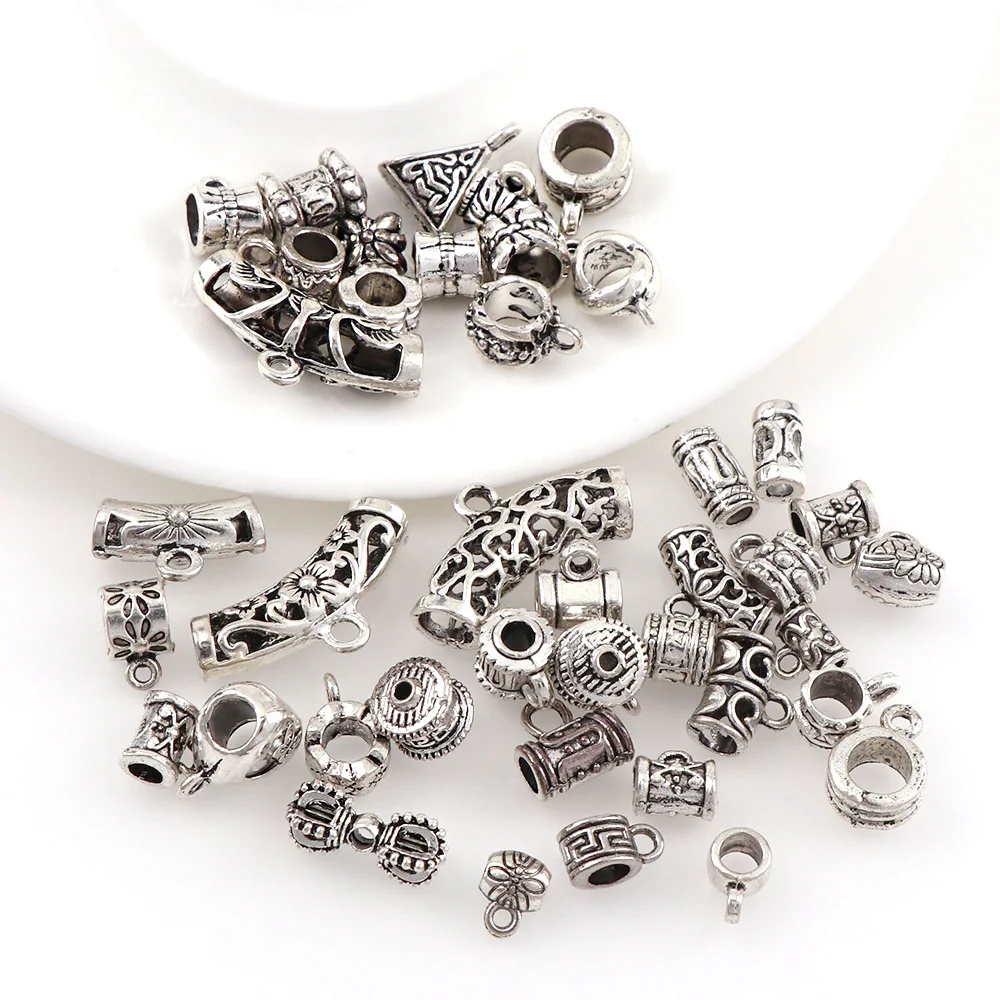 "100 قطعة من موصلات الذهب والفضة القديمة المختلطة ثلاثية الاتجاهات لصنع المجوهرات بنفسك، ومشابك قلادة، وقلادة وسوار مصنوعة يدويًا