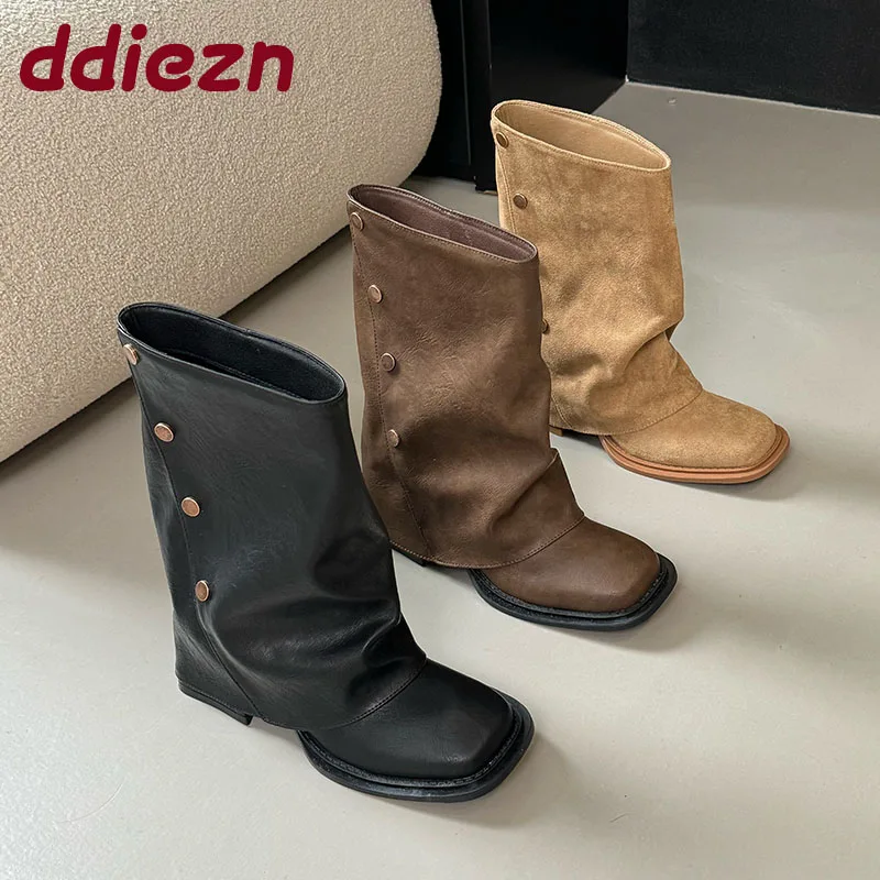 

Модные металлические женские ботильоны на каблуке 6 см, женские короткие ботинки в стиле вестерн с квадратным носком, туфли без шнуровки, женские туфли-лодочки