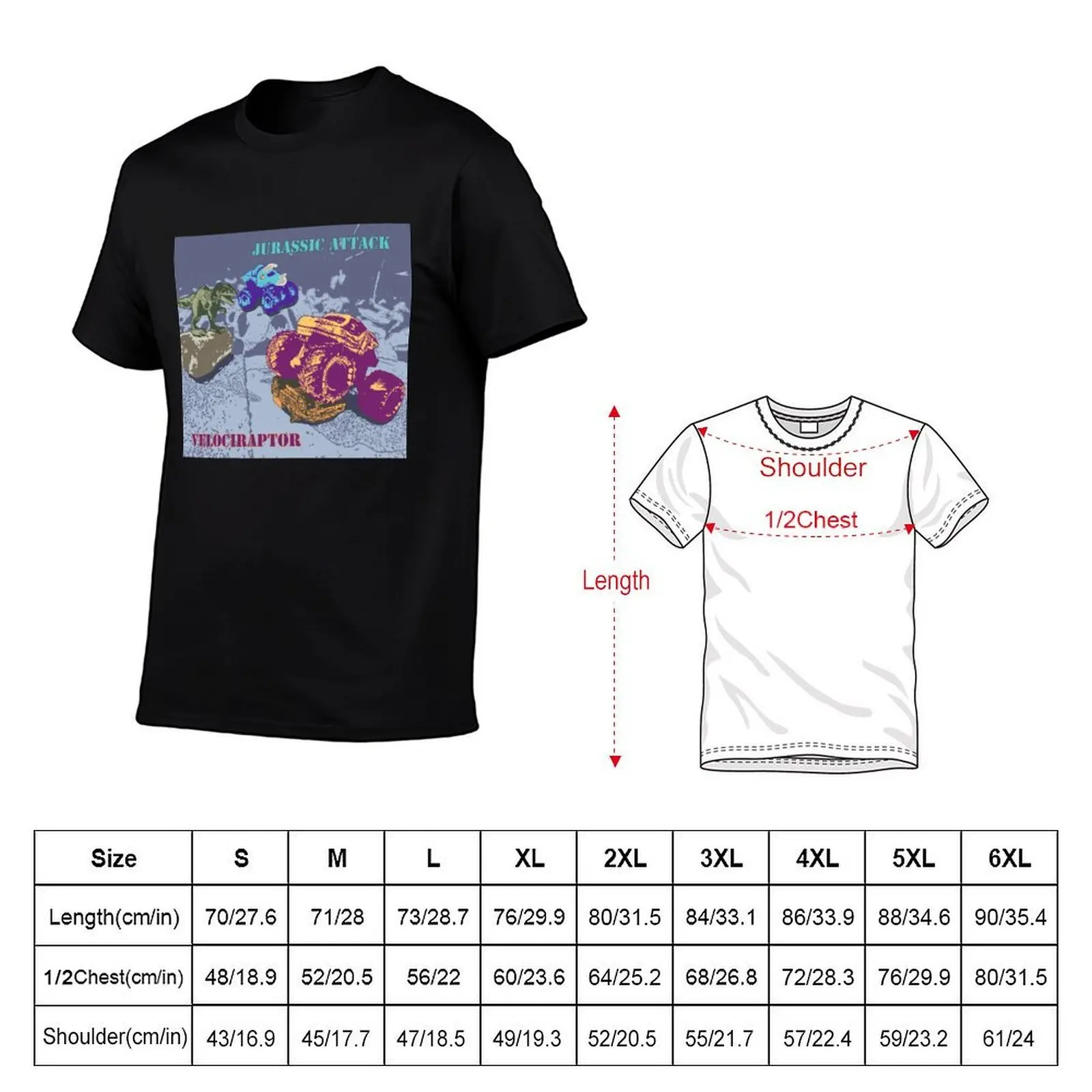 Jurassic Attack & Velociraptor T-Shirt, Summer Casual Cotton Tee, Oversized Streetwear Tops, Vintage Graphic Print, 100% Cotton