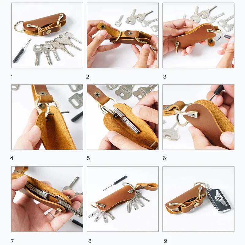 Leather Key Holder for Car Keys Keychain Mens Keys Organizer Pocket Compact Keychain Case & Cover EDC Smart Keyholder Keycase