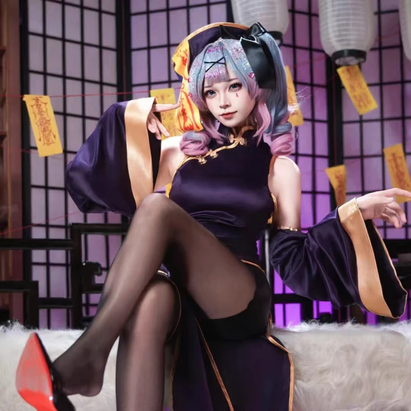 ميكوكو أرنب هول جيانغشي تأثيري شيونغسام زي هالوين أنيمي تشيباو مع بانت قبعة الجوارب الزي دور اللعب الطرف