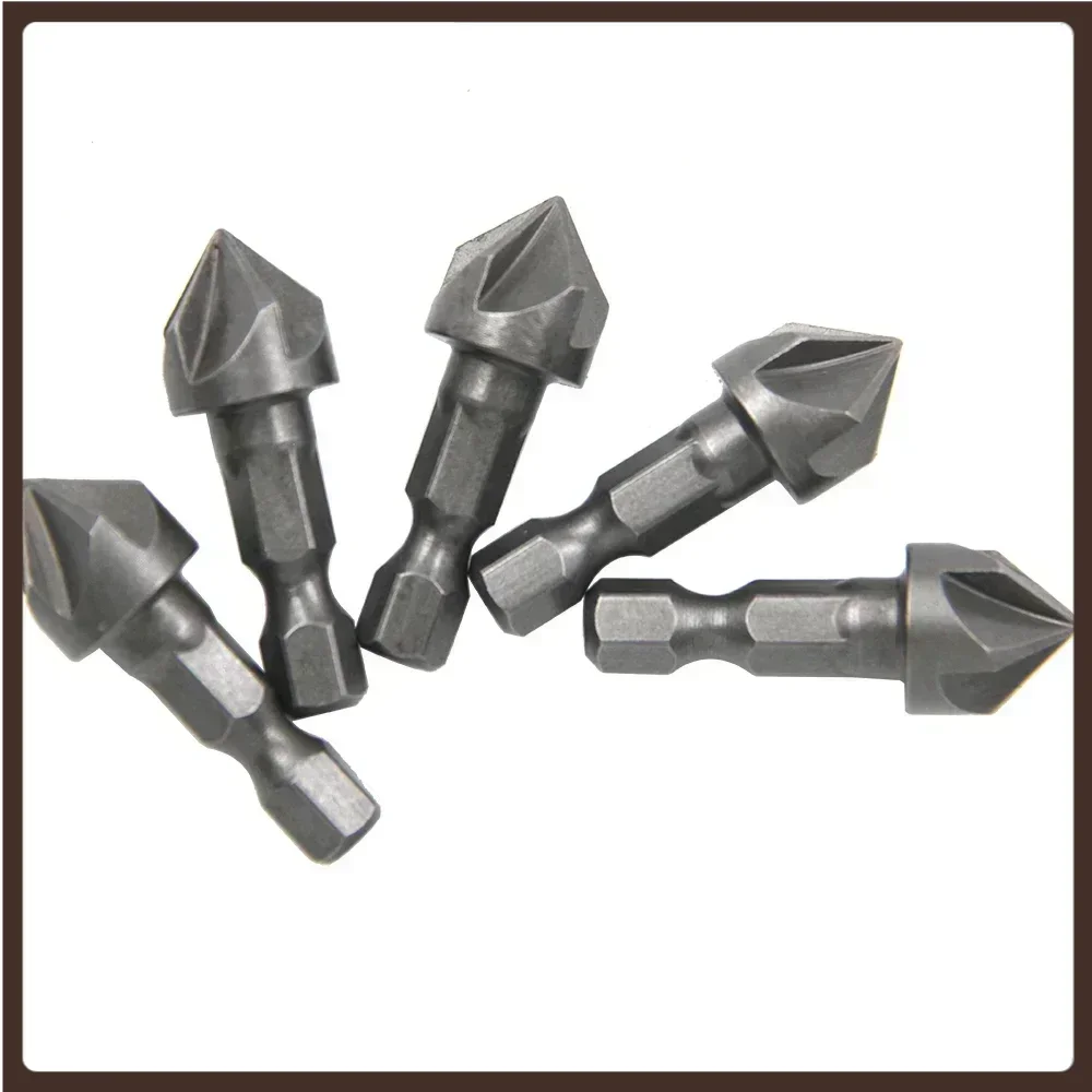 

2pc small hexagonal handle five edge chamfering tool chamfering cutter woodworking hole opener spot facer reaming tool drill bit