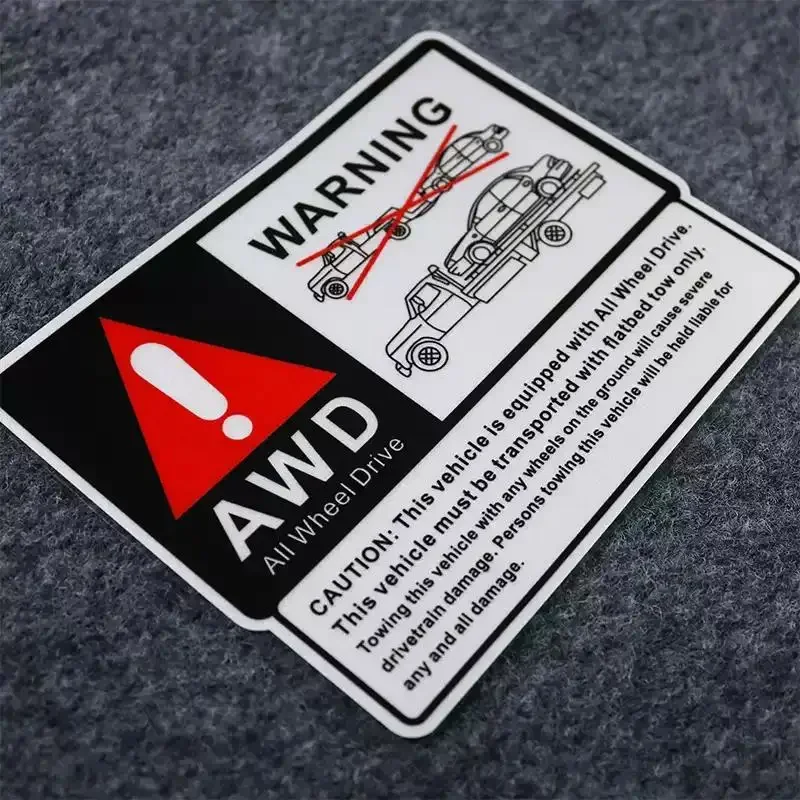 AWD Warning Sticker, Flat Tow Caution, Waterproof Vinyl Drivetrain Reminder Decal For SUV Truck Window Body Decor