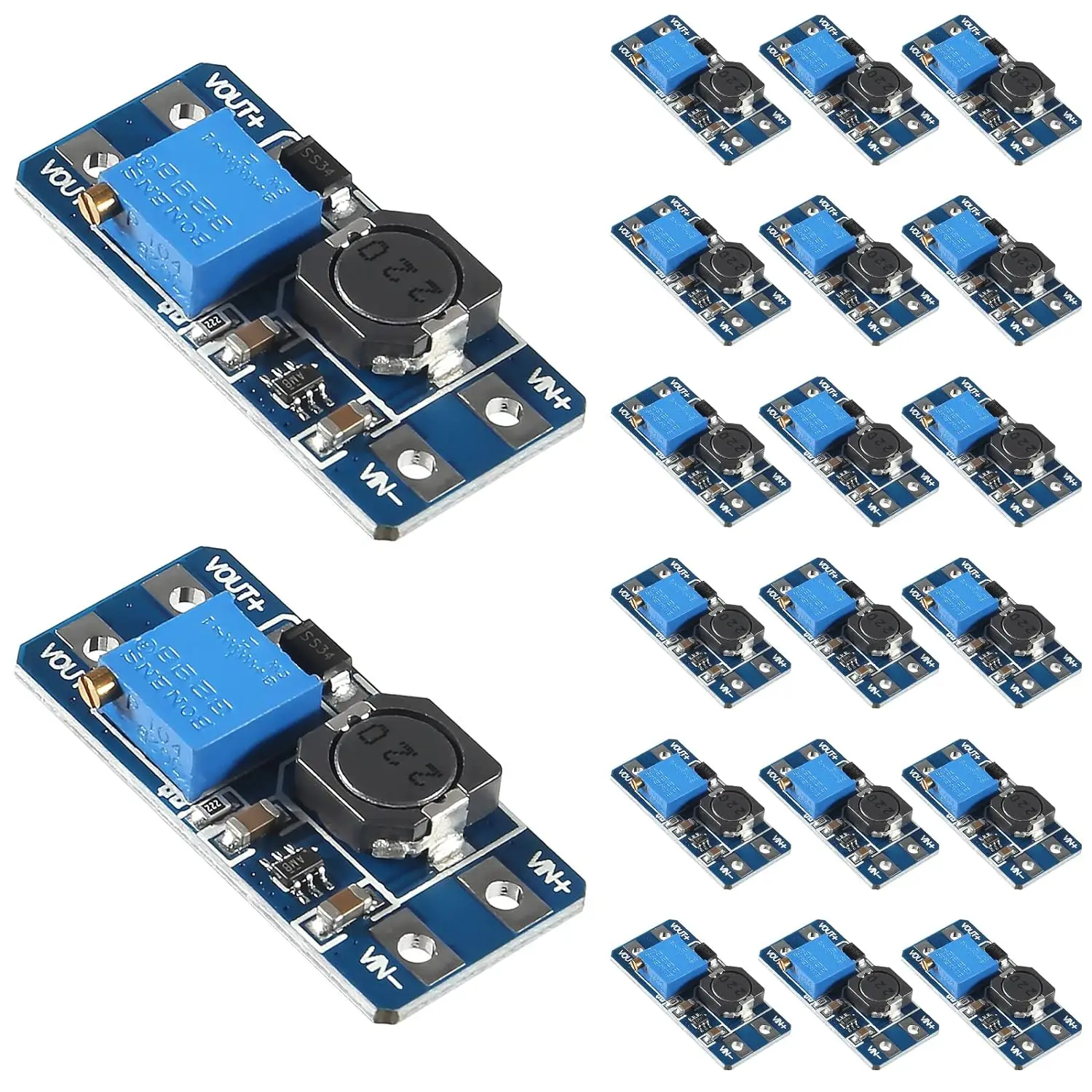 5PCS MT3608 DC-DC Step Up Boost Power Converter 2A Module Adjustable Step Up Voltage Regulator Board Voltage 2-24V to 5V-28V Out