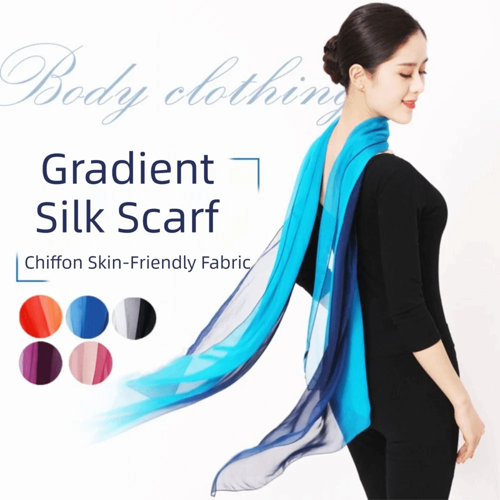 Fashion Gradient Color Simulation Silk Scarf Silky Touch 50*160CM Neck Scarf Thin Sun Protection Long Gauze Headwrap for Women