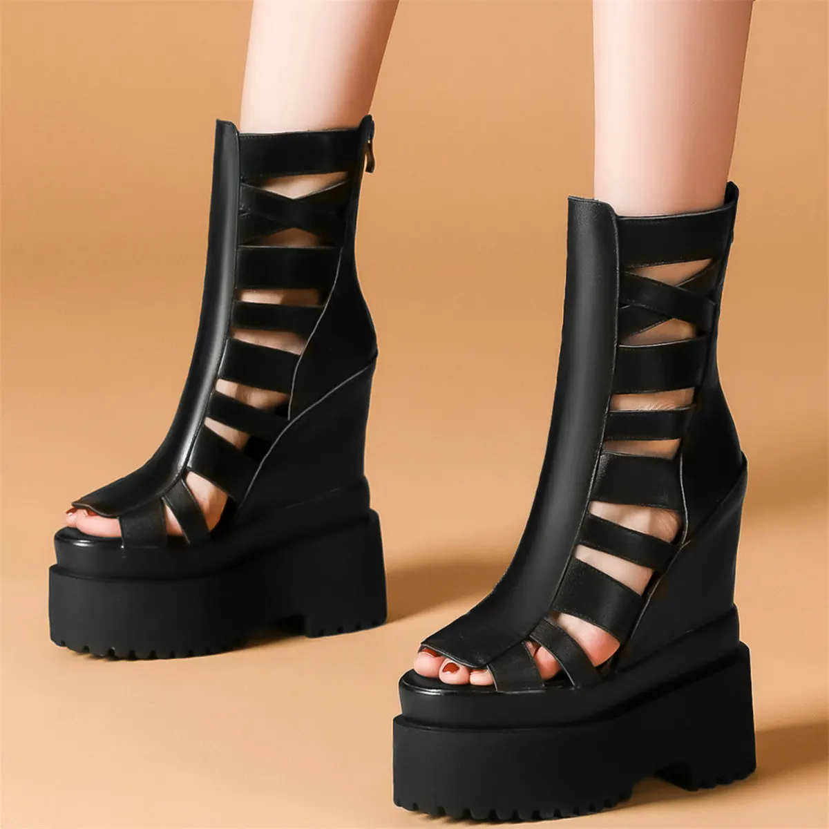 

Summer Platform Pumps Shoes Women Cow Leather Wedges High Heel Gladiator Sandals Female Open Toe Fashion Sneakers Casual Shoes