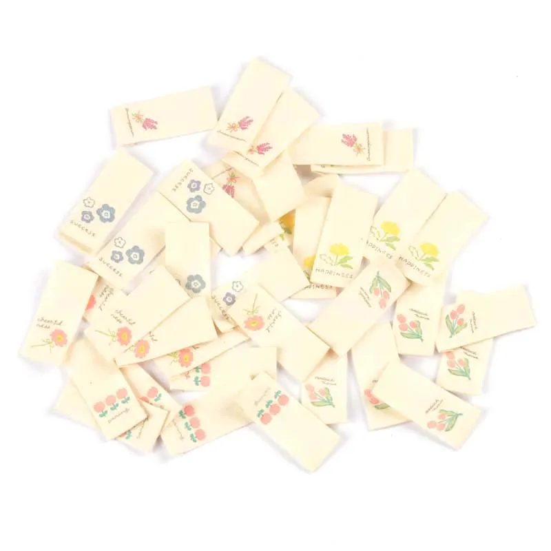 50pcs Mixed Cute flower Printed beige Labels Sewing Clothes supplies DIY Bags shoes Tags Garment Handmade Accessories c2887