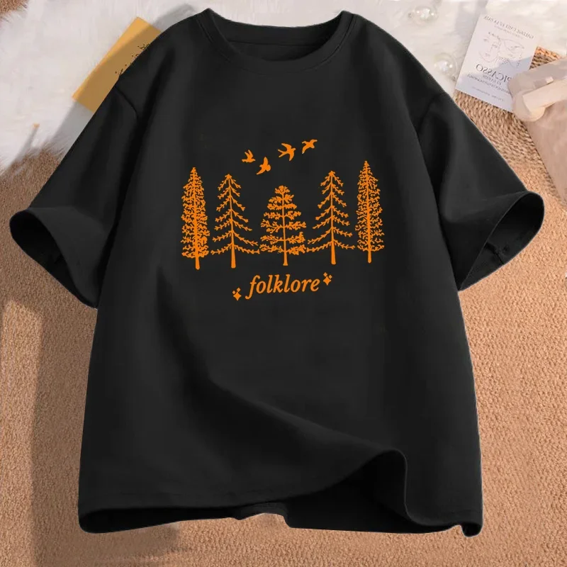 Vintage Folklore T Shirt Swiftie Eras Concert T-shirts Folklore Evermore Merch Tee Shirt Cotton Short Sleeve Women\'s Clothing