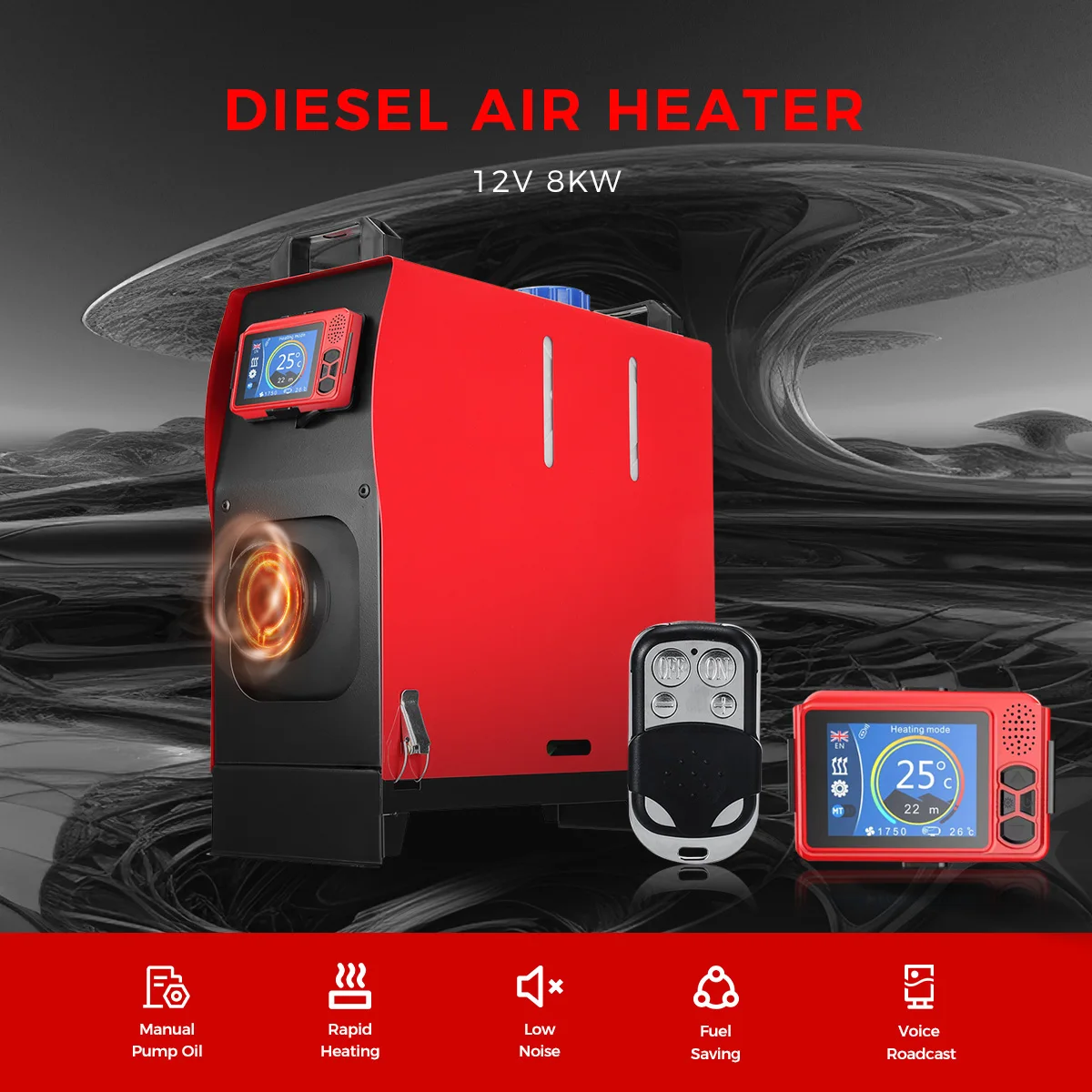 Sunster 8KW 12V Portable Diesel Air Heater  Parking Night Heater with LCD Monitor For Car Trailer Truck Diesel Parking Heater