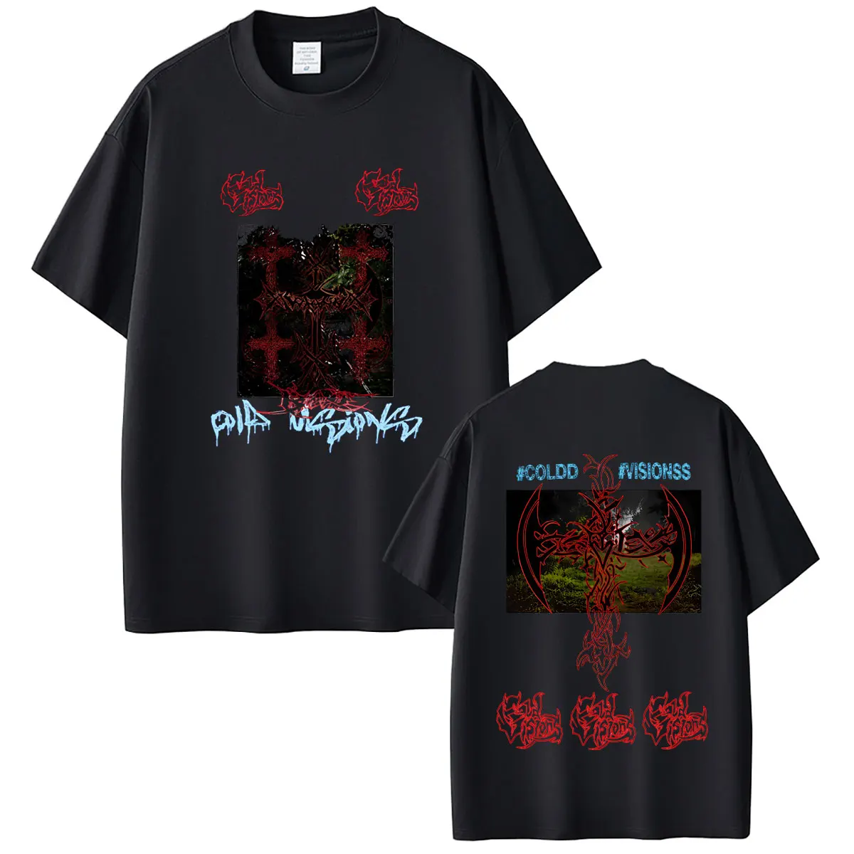 Rapper Drain Gang Bladee Cold Visions Album Graphic T Shirts Ecco2K Yung Lean Print T-shirt Men Women Fashion Hip Hop Streetwear