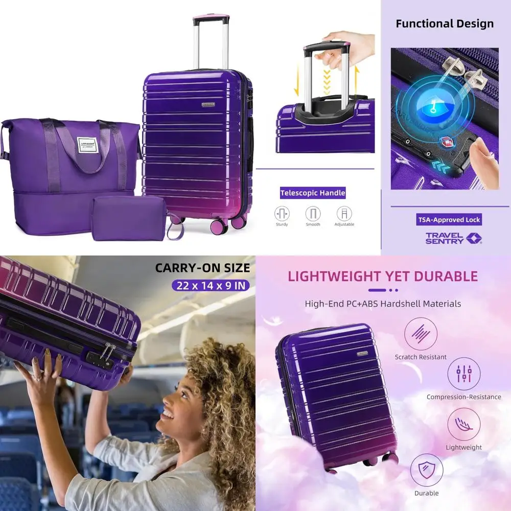 

3 Piece Hardside Spinner Luggage Set, 20 Inch Carry-On, Airline Approved, PC+ABS Material, Suitcase with Large Capacity for Trav