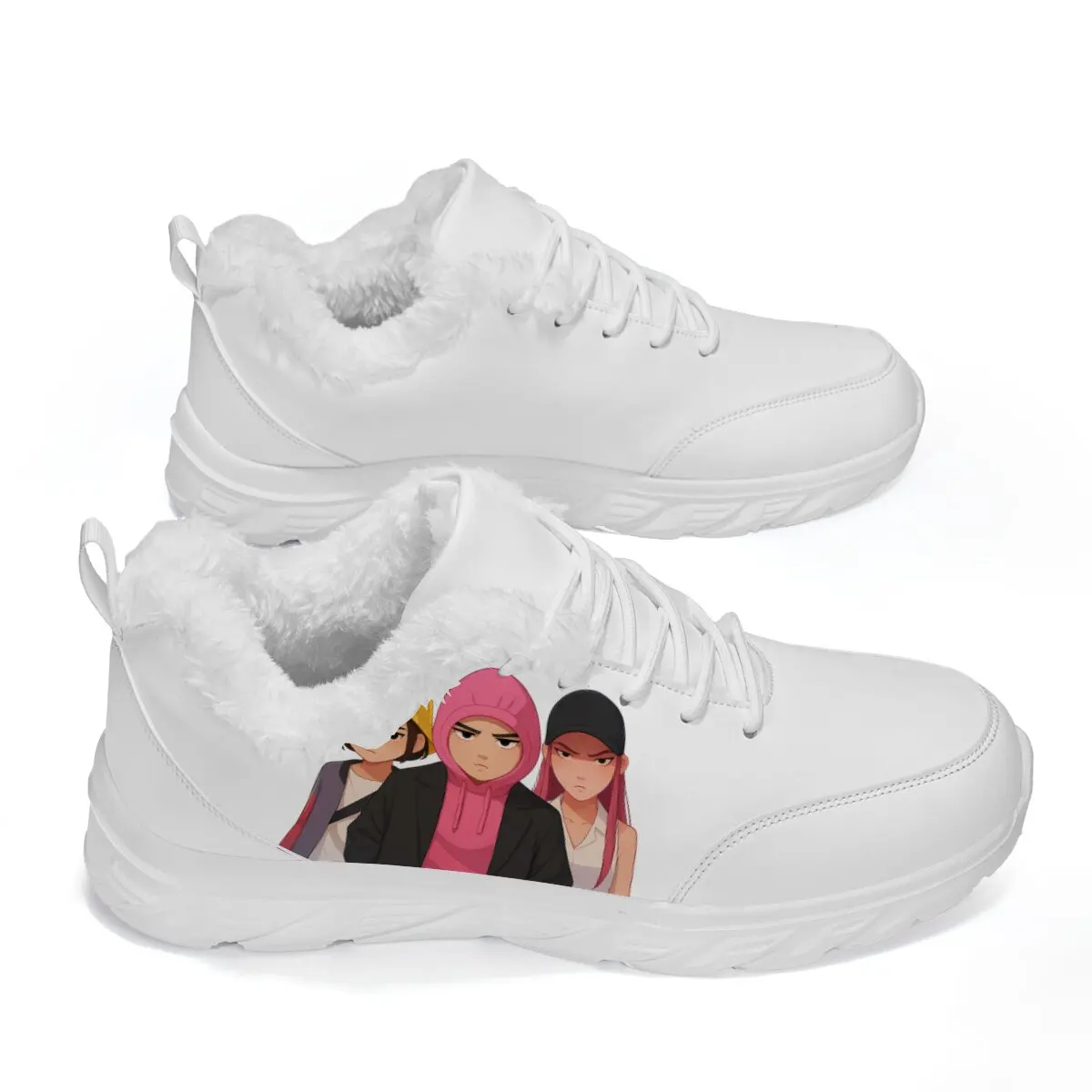 2025 حذاء رجالي شتوي مبطن بالفرو أحذية رياضية مع طباعة أنيمي مقاوم للماء المشي أحذية رياضية الترفيه الذكور أحذية رياضية جلدية