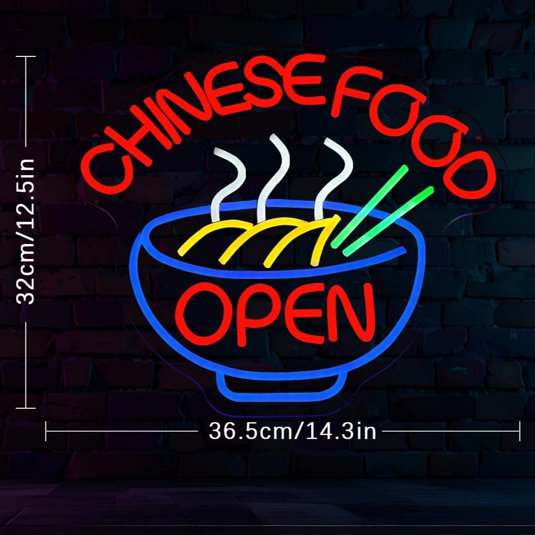CHINESE FOOD Neon Sign Ramen Neon Light Open LED Dimmable for Restaurant Business Store Shop Kitchen Home Room Wall Decor