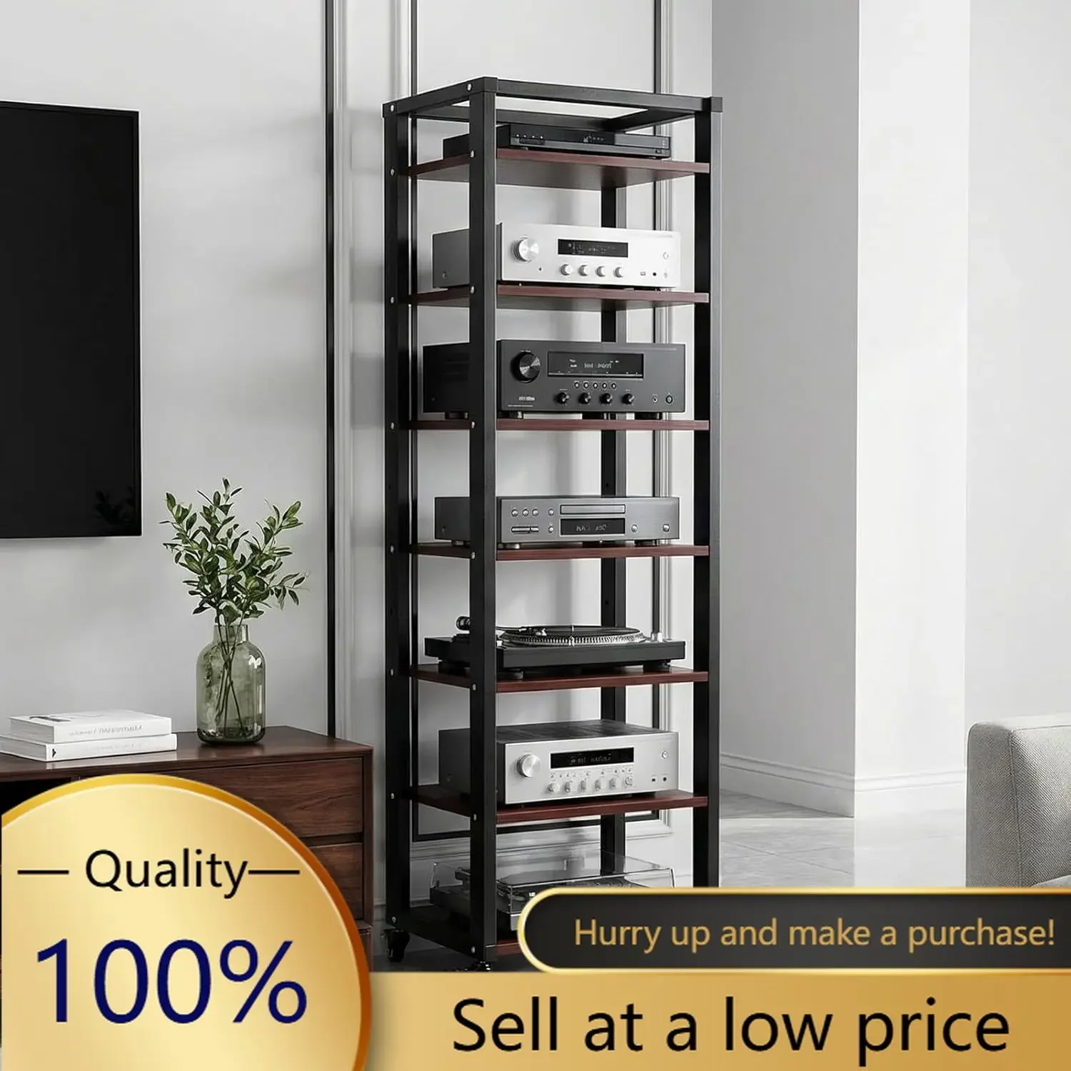

7-Tier Heavy Duty Audio Component Rack with Wheels for Home Conference Room Studio, Aluminum alloy Height Adjustable Shelves Aud