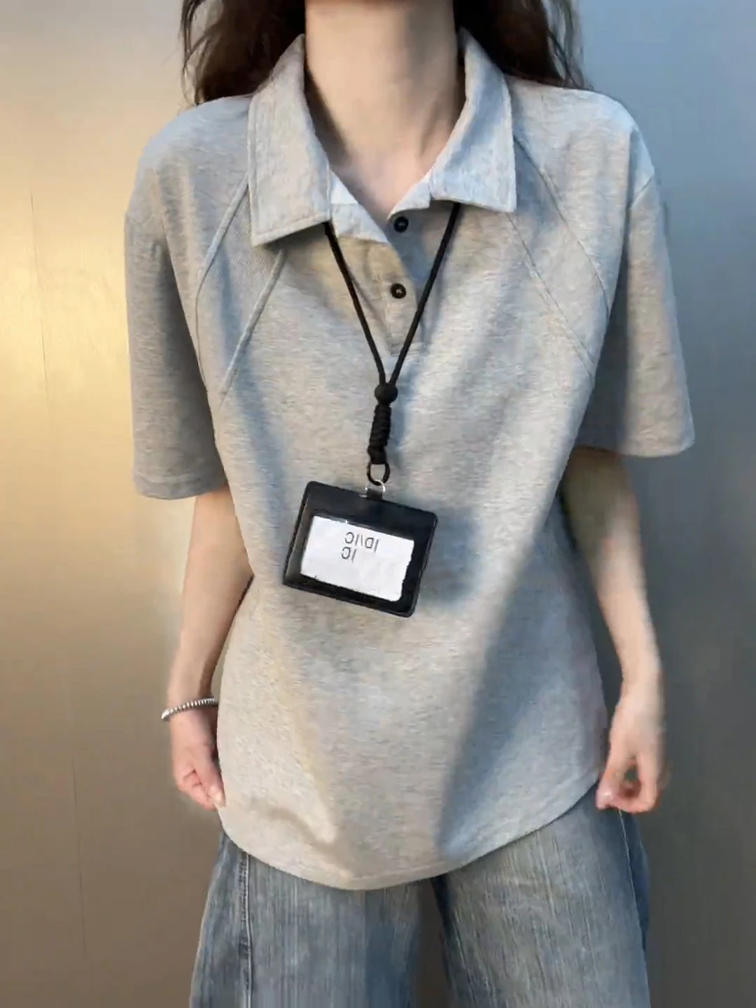 American Style Patchwork Shoulder Baring Short Sleeve  Shirt Men's Summer Wide Shoulder Stand Collar T-Shirt Handsome Hig...