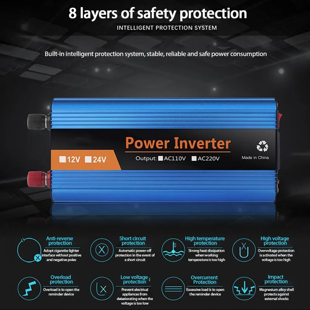 4000W Sine Wave Inverter High Power Car Inverter Solar Inverter 12V/24V-220V Car Power Converter Vehicle Charger With Power Cord