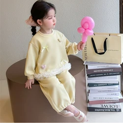 Girls Set Children Clothes 2026 spring Autumn New Girls Long Sleeve Guaze Patchwork Top Pants Two Piece Set