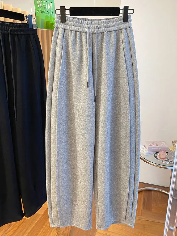 

2024 Versatile Loose Casual Drawstring Straight Leg Wide Leg Pants For Women With High Waist And 9-point Sports Pants For Spring