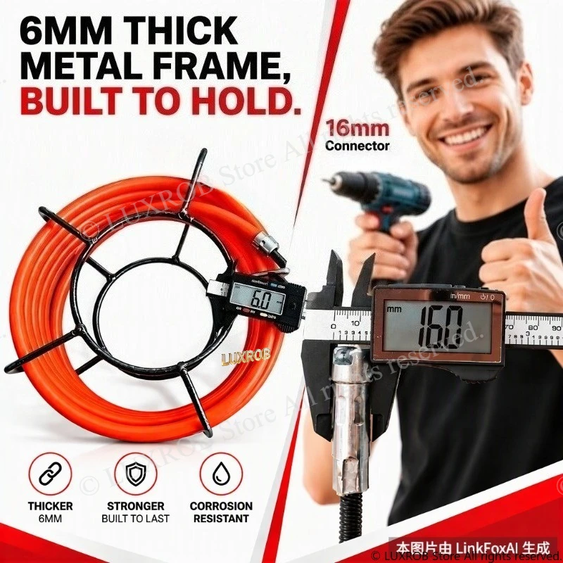 Pipe Drain Auger Kit,16mm Drill Connector,14mm PE Outer Hose & 8mm Shaft,Kitchen & Bathroom Sewer Clog Remove